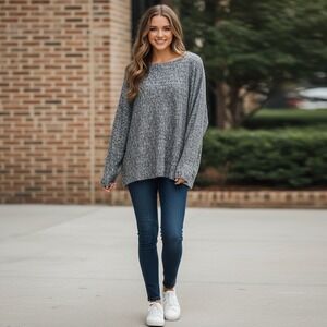 Johnny Was Calme Women's Gray Knit Top Long Sleeve Pullover M Medium EUC
